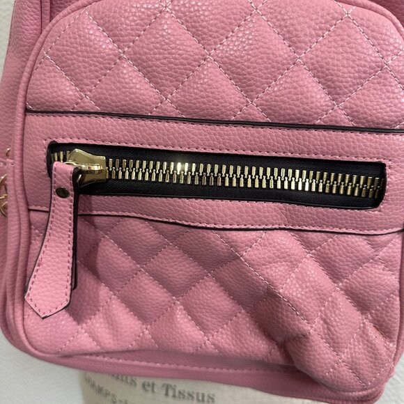 Quilted Pink Faux Leather Mini Backpack With Gold Zipper & Charm - Picture 2 of 10